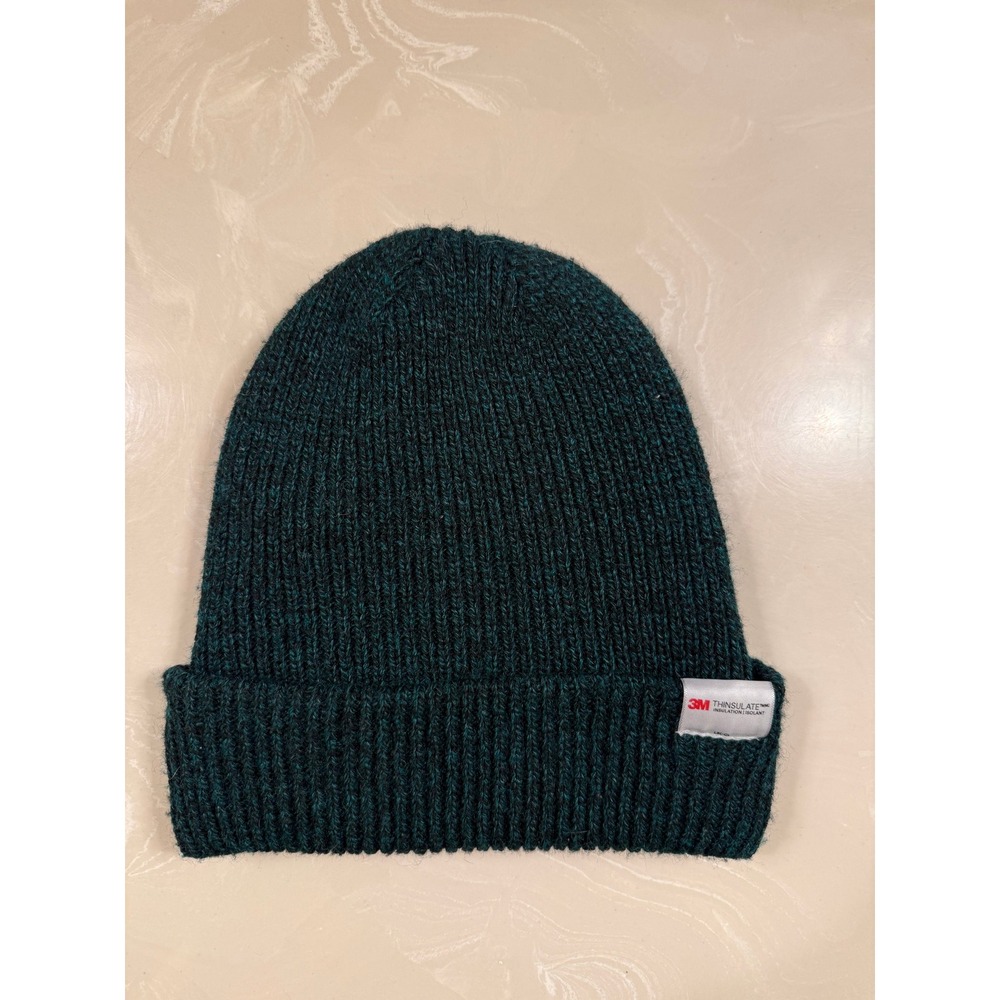 3M Thinsulate Knit Beanie Hat Dark Teal Black Marled Fleece Lined Unisex Cuffed